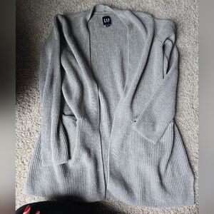 Gap S Gray Ribbed Open Front Cardigan